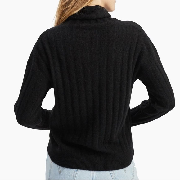 NEW NAADAM 100% Mongolian Cashmere Relaxed Ribbed Turtleneck Sweater Black Small - Picture 4 of 5